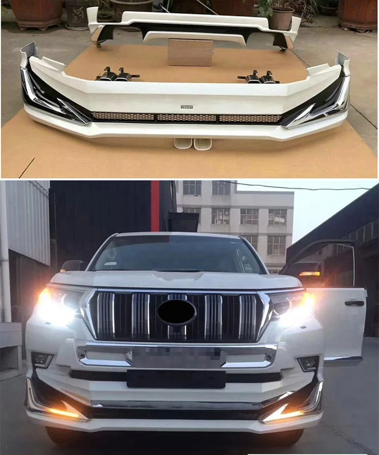 ABS Front Rear Bumper Guard Cover Body Kits With Without Light for Toyota Land Cruiser Prado 2018-2022 White Black Colors