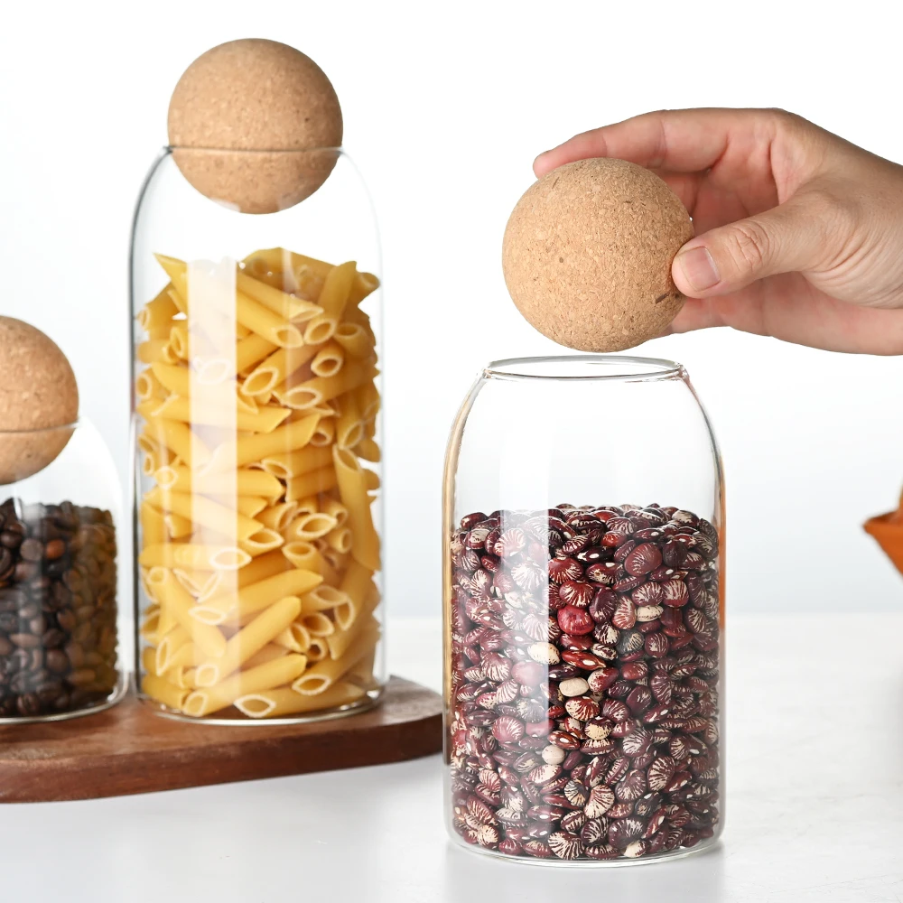 Professional Factory Customization Glass Storage Jars with Cork Lid Ball 3 Pack set