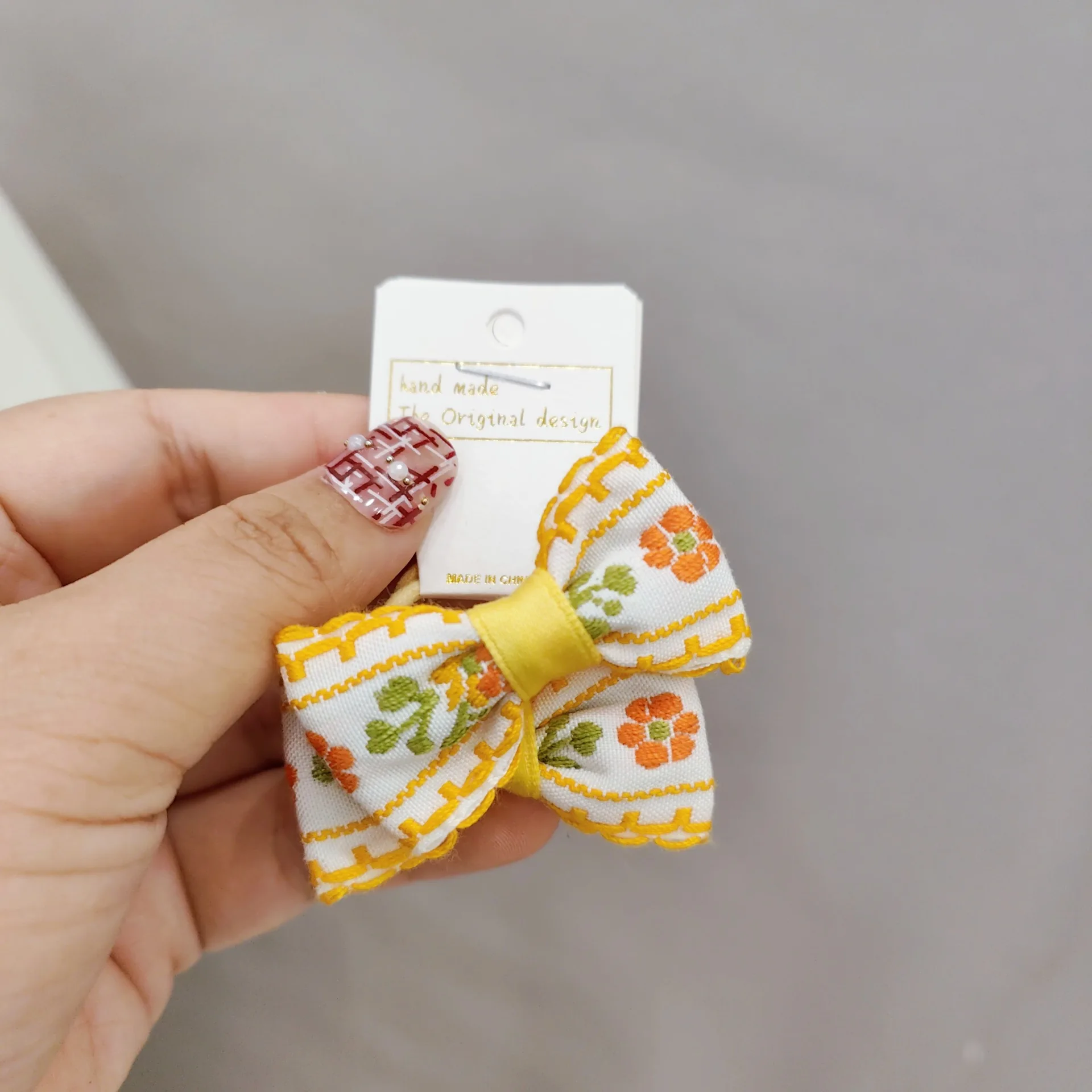 Ethnic Style Baby Accessories Embroidered Bow Hair Ties Fashion Bowknot Hair Ropes for Girls Wholesale Elastic Hair Band