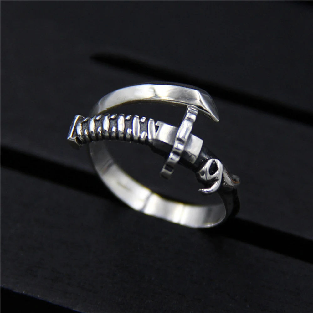 Real Pure 925 Sterling Silver Rings for Men Cool Retro Antique Katana Rings Adjustable Size 6-9 Fine Jewelry Anillo Compromiso