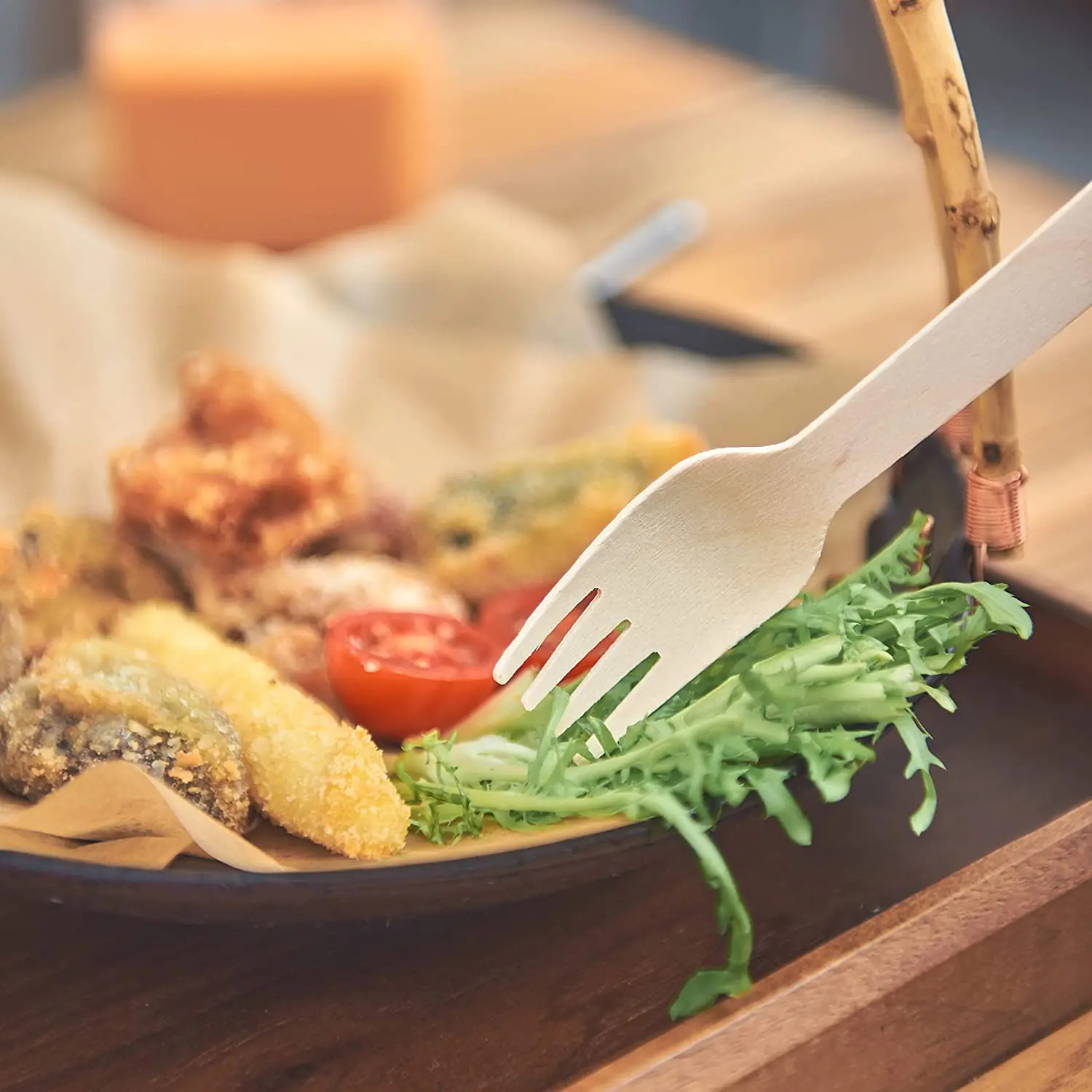 100PCS Eco Friendly 100% Compostable Biodegradable Natural Wooden Utensils Cutlery Set Tableware Sets