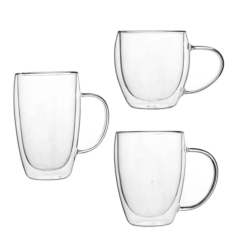 Wholesale Customized High Borosilicate Double Wall Tea Coffee Glass Cup With Handle