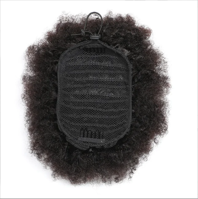 Peruvian Afro Curly Human Hair Ponytail Drawstring Natural Color for Afro Black Women Wholesale Human Hair Drawstring Ponytail