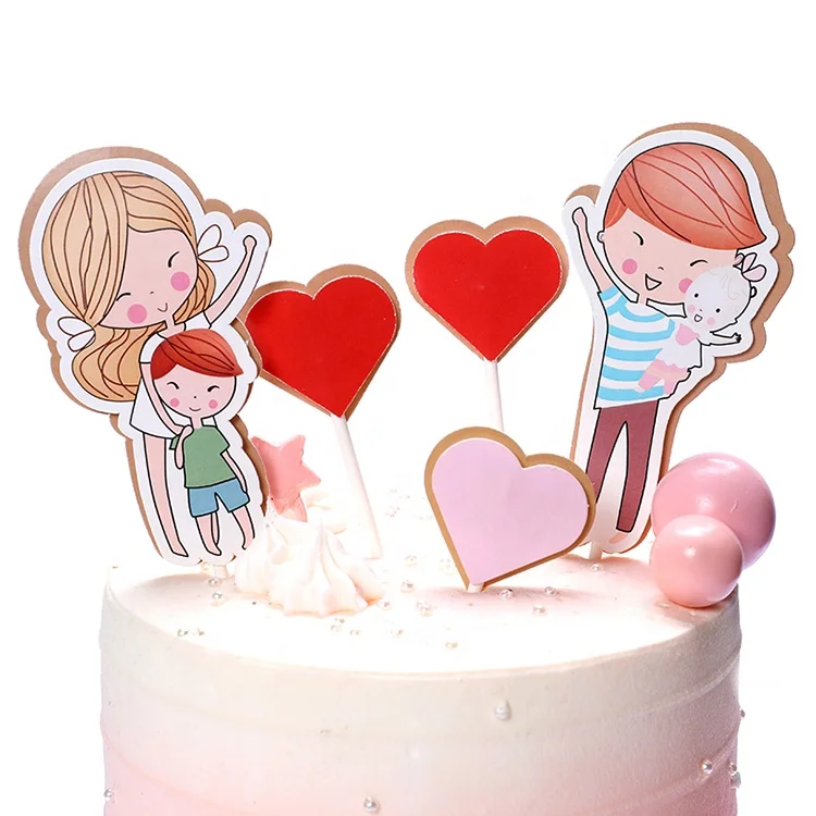 wholesale family party cake accessories supplies couple children wedding anniversary decoration cartoon family photo cake topper
