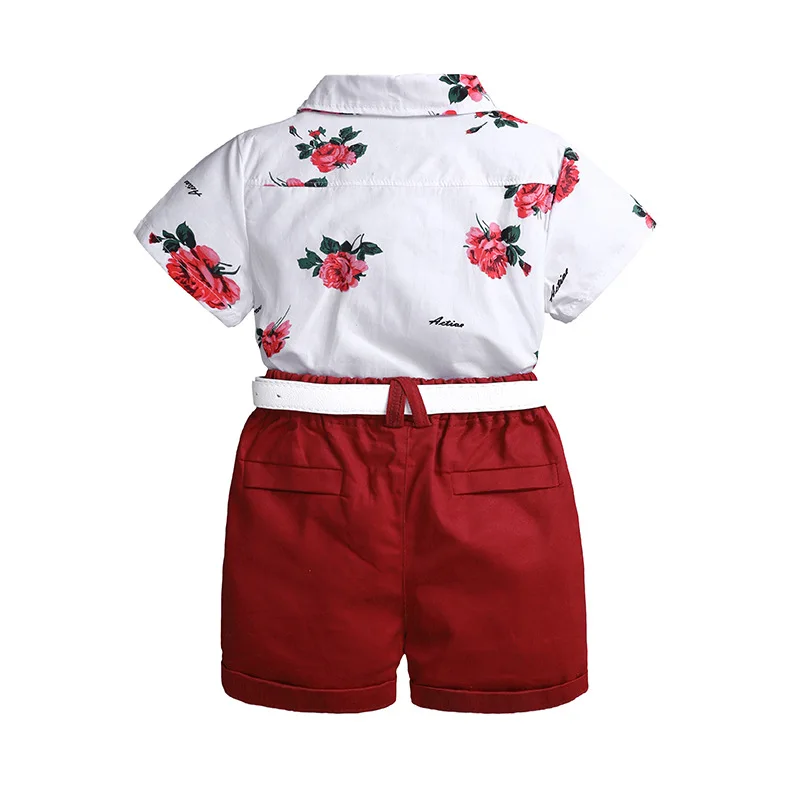 Latest design summer short sleeve print flower shirt shorts 2pcs kids children clothing sets newborn baby boy dress designs