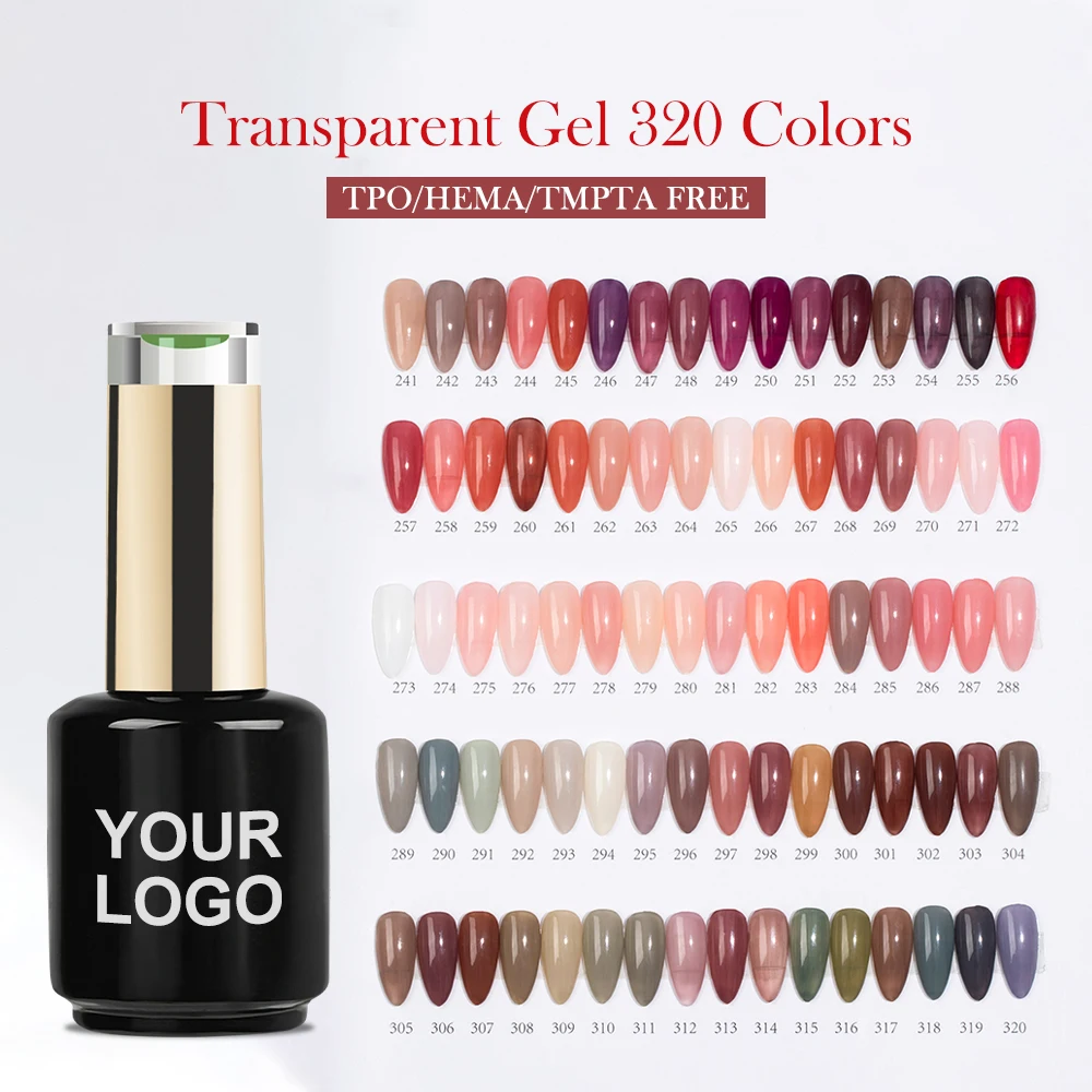 Transparent Color Gel Nail Supplies Wholesale 320 Colors OEM Free HEMA Nail Gel Polish UV Gel Nail Polish