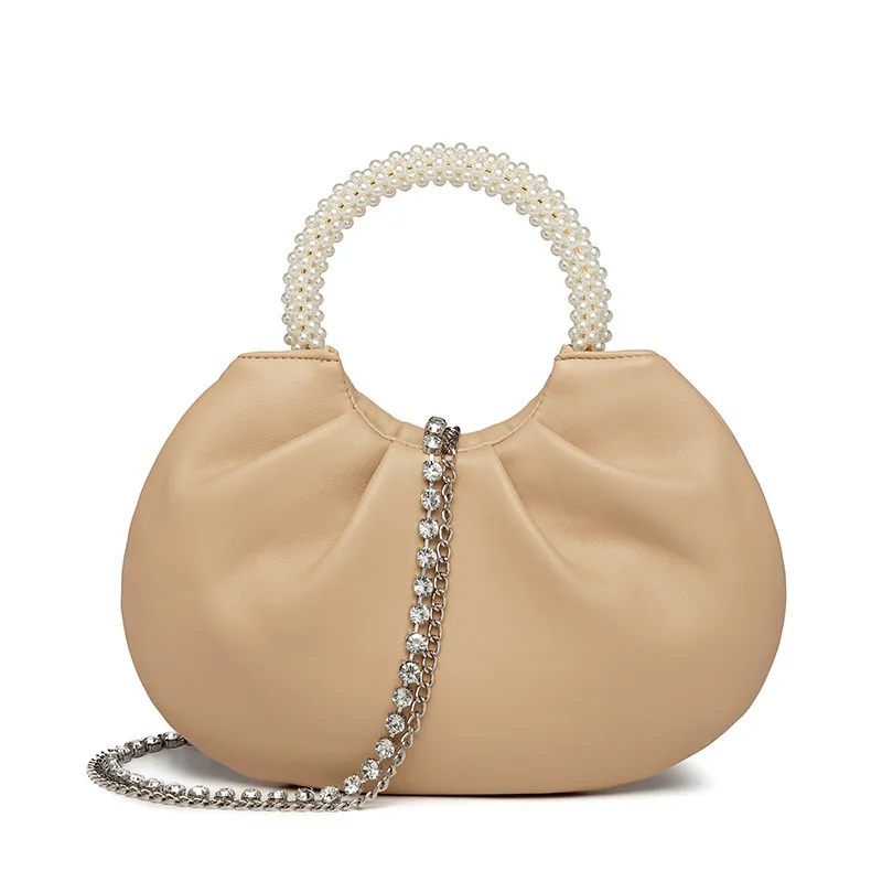 Trend cloud bag folds new pearl ring handbag shoulder messenger bag chain female bag