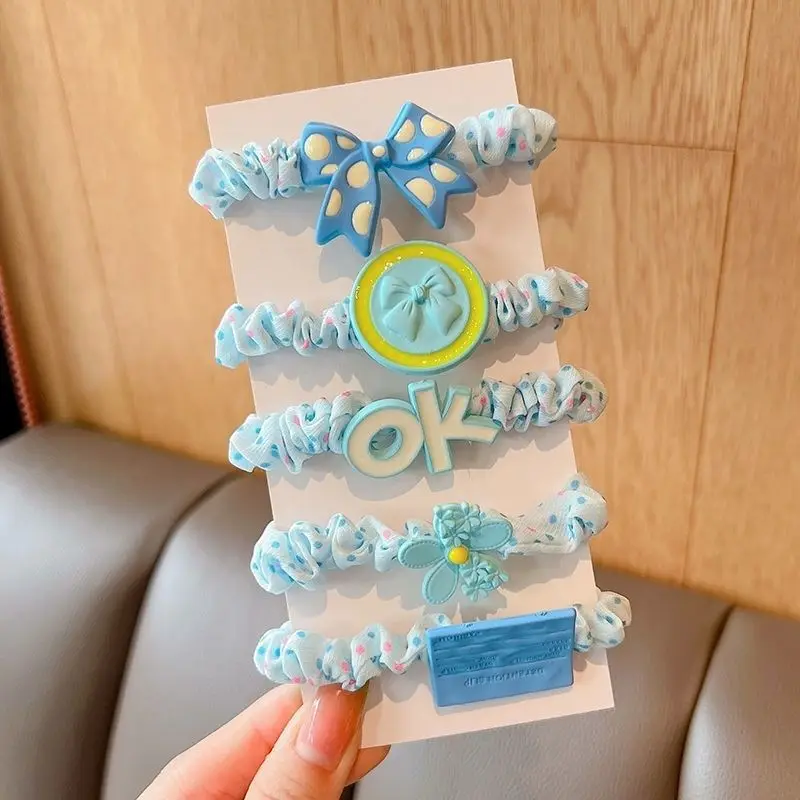 BELLEGIRL Korean style new simple design elastic hair bands 5pcs Cartoon flower heart bow does not seam kids hair bands for gift