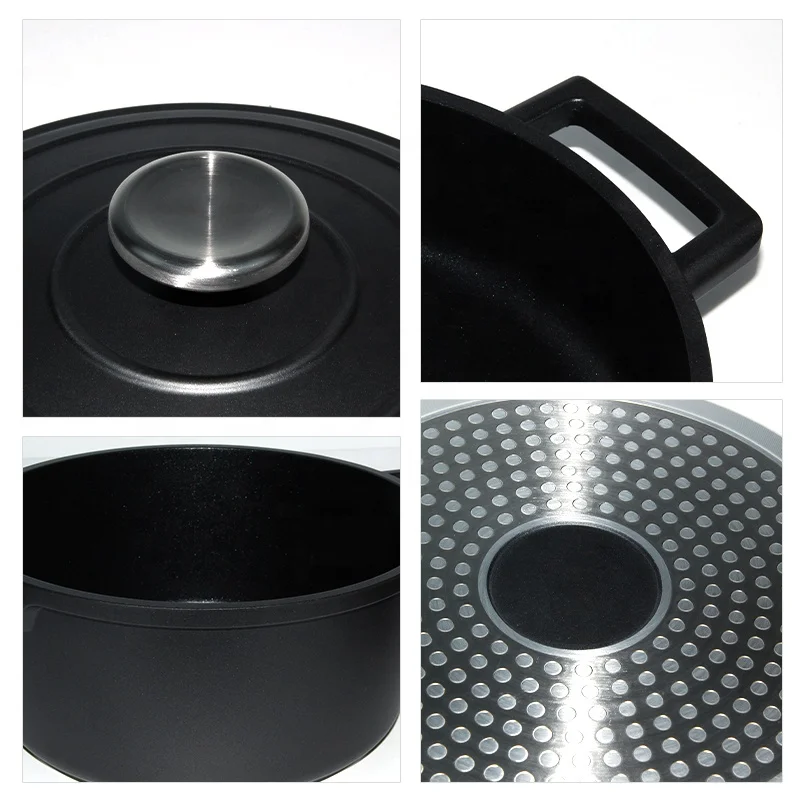 High quality black die cast aluminum casserole with cast lid induction oven