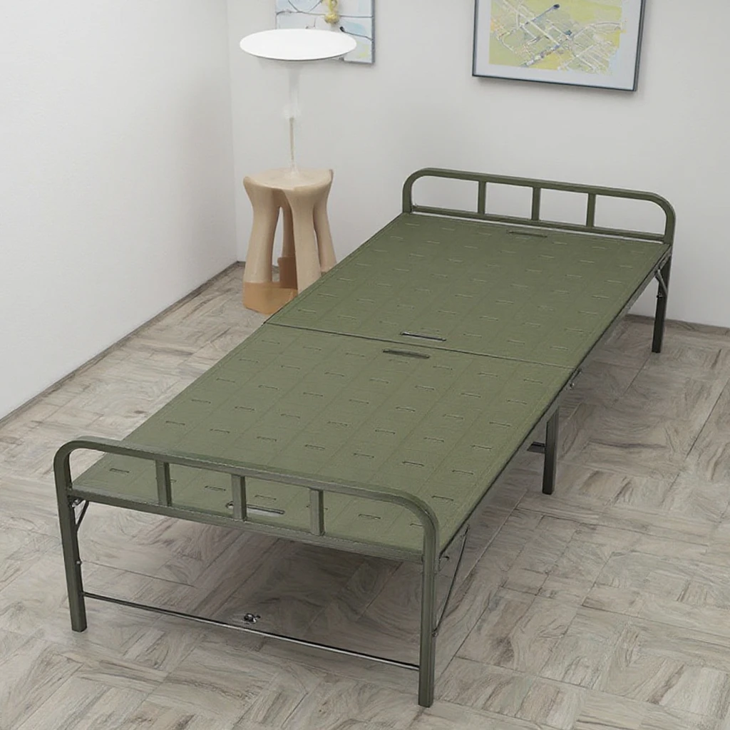Modern Single Portable Iron Steel Metal Folding Bed with Solid Wood Low Price Foldable Mattress Bedroom Hotel Factory Wholesale