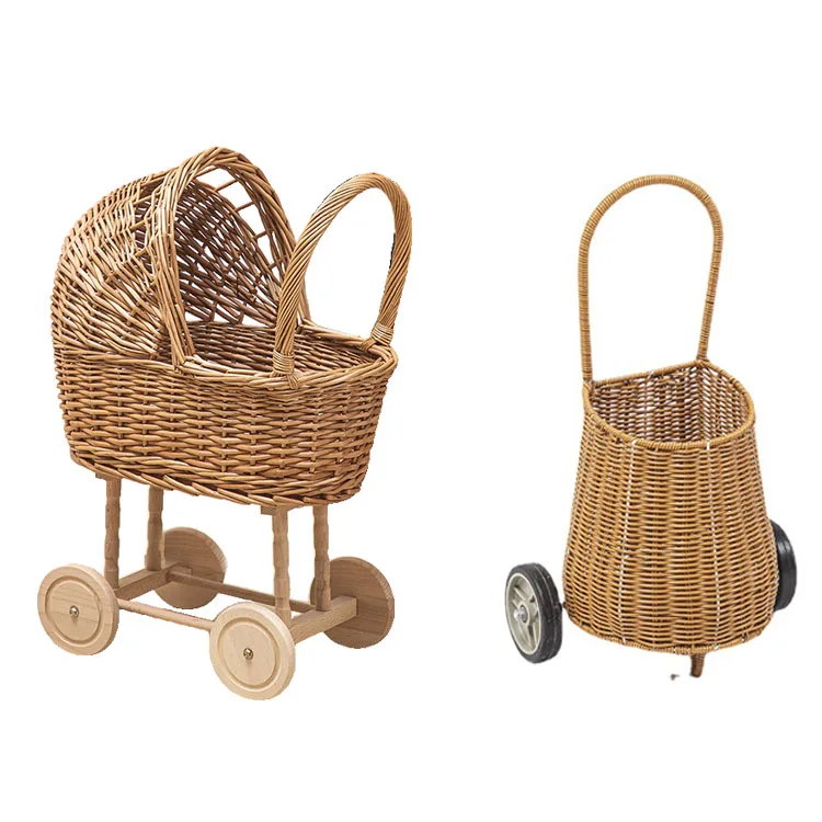 Хит продаж оптовая продажа плетеная вручную корзина для детской коляски из ротанга дизайн премиум-класса