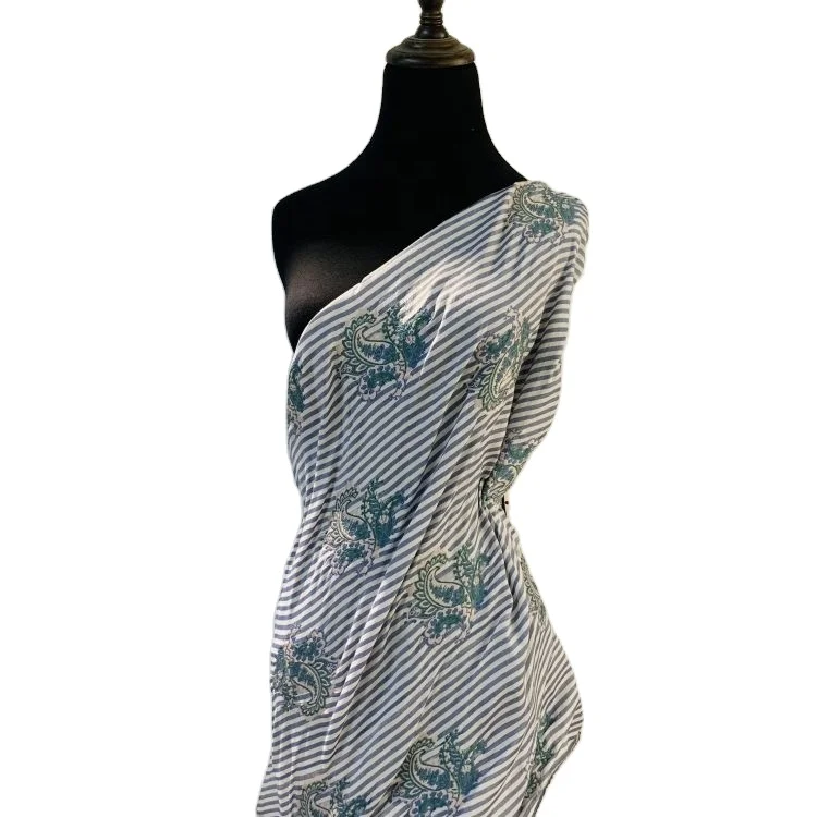 Low-cost Customized Grey Flower Pattern Striped Embroidered Print Clothing Fabric