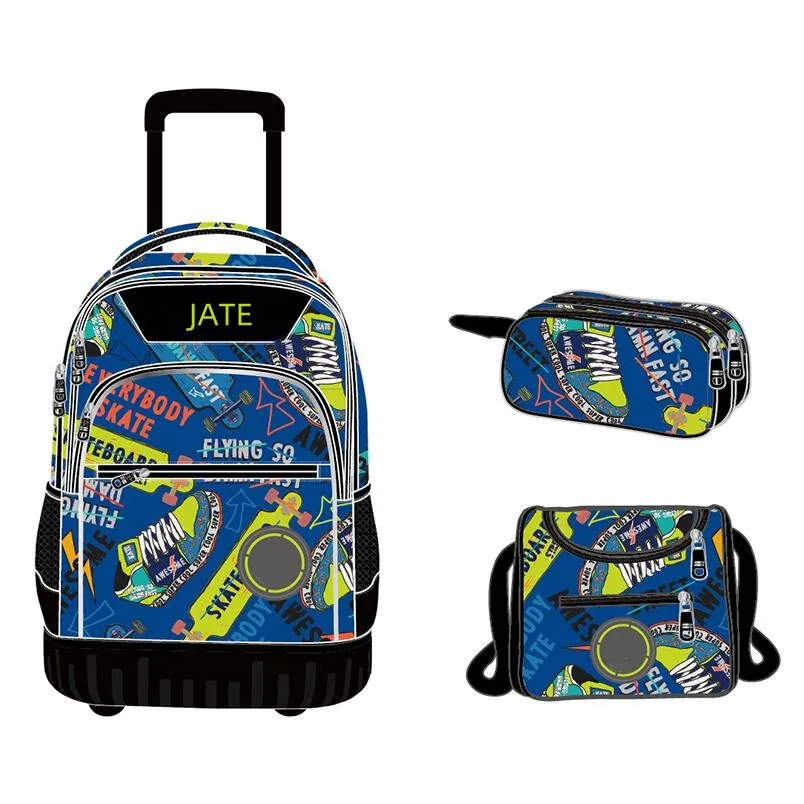 New Fashion Lightweight 3 in 1 Day-pack With Wheels Fashionable Student Trolley Bag For Boys Cool School Backpack