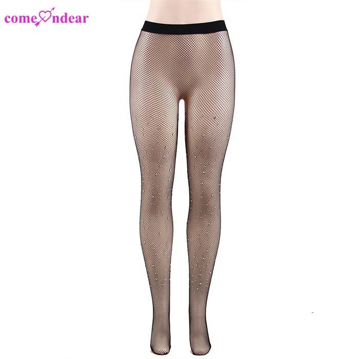 Cheap Womens See Through Tight Black Diamonds Shiny Pantyhose Nylon Transparent Sexy Fishnet Rhinestone Body Stockings