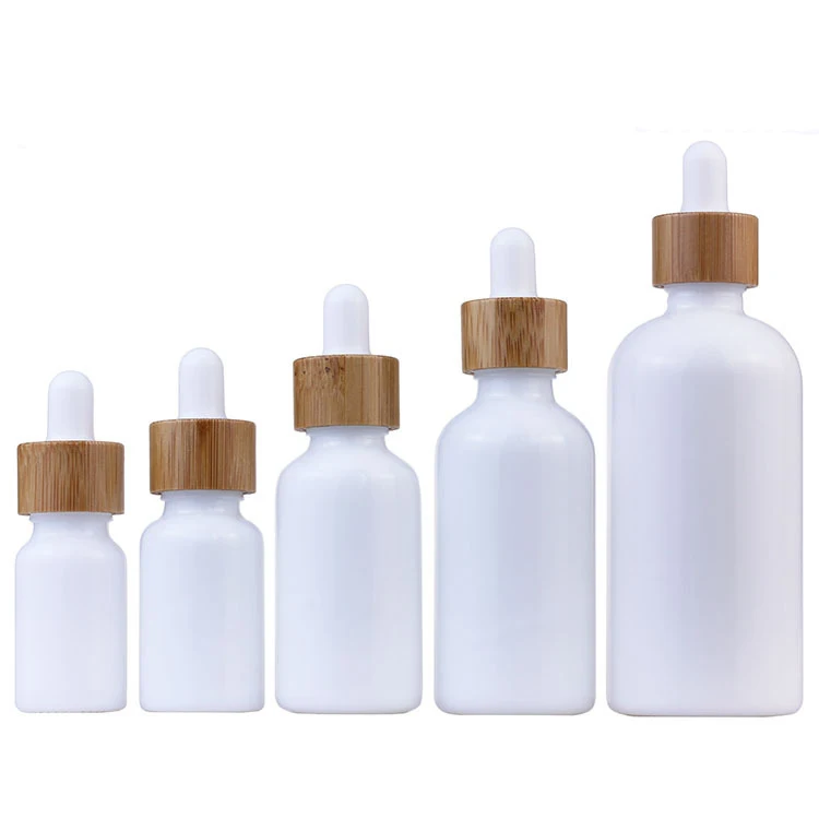 Essential Oil 15ml 30ml 50ml Opal White Porcelain Glass Dropper Bottle with Bamboo Cap