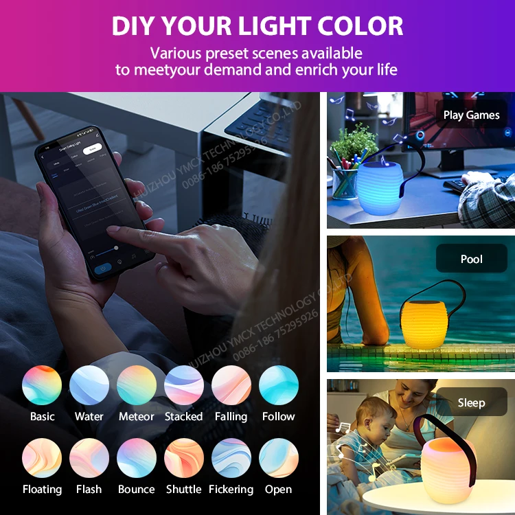 Smart Color-changing Portable Wireless Speaker Lamp wireless music light with Dimmable Function