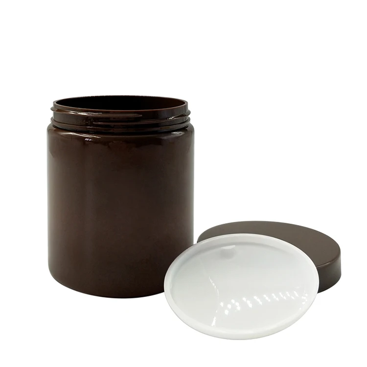 Wholesale Custom Brown pet cosmetic plastic Food Jar With Gold Aluminum Lid