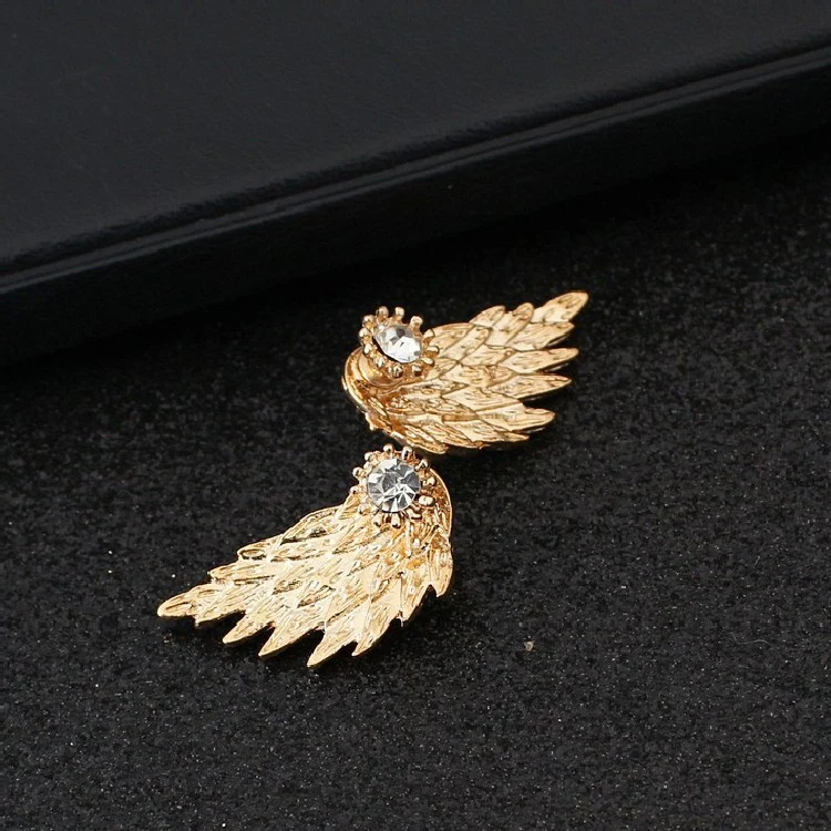 Korean boho fashion vintage christmas angel wings feathers diamond crystal rhinestone wedding jewelry stud earrings for women