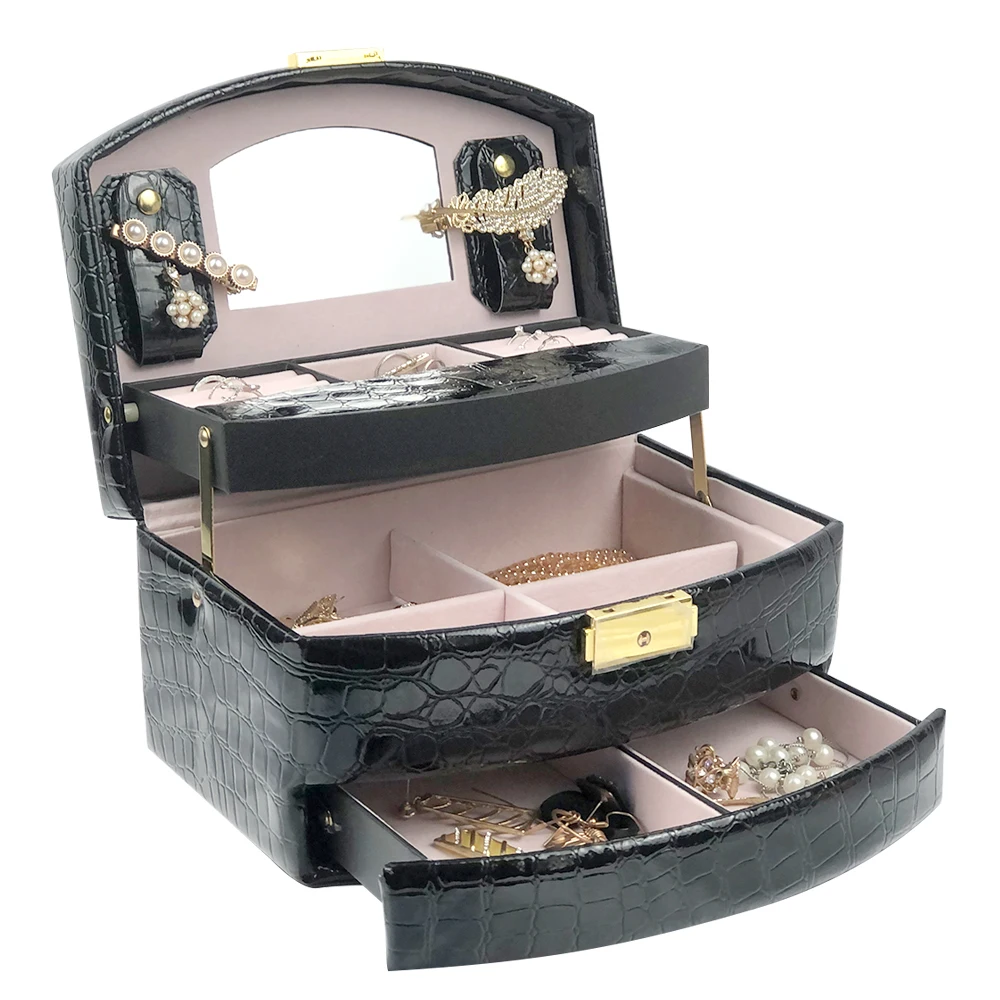 Black Antique Jewelry Display Box Leather Trinket Jewelry Storage  Drawer Packaging Box