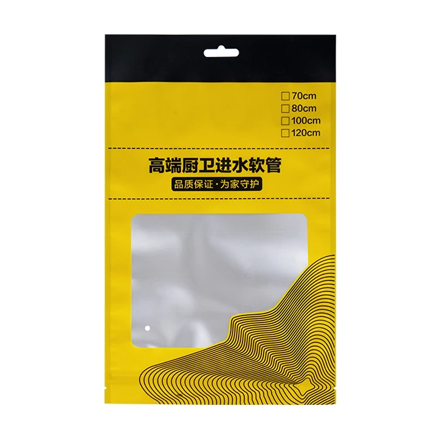 custom 3 side heat sealing bag clear window pouches easy tear open mouth bags with hang hole