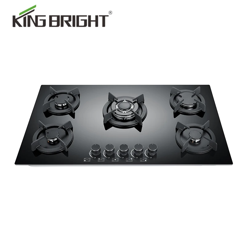 China manufacturer LPG/NG kitchen cooker 5 burner Household tempered glass Gas Cooker