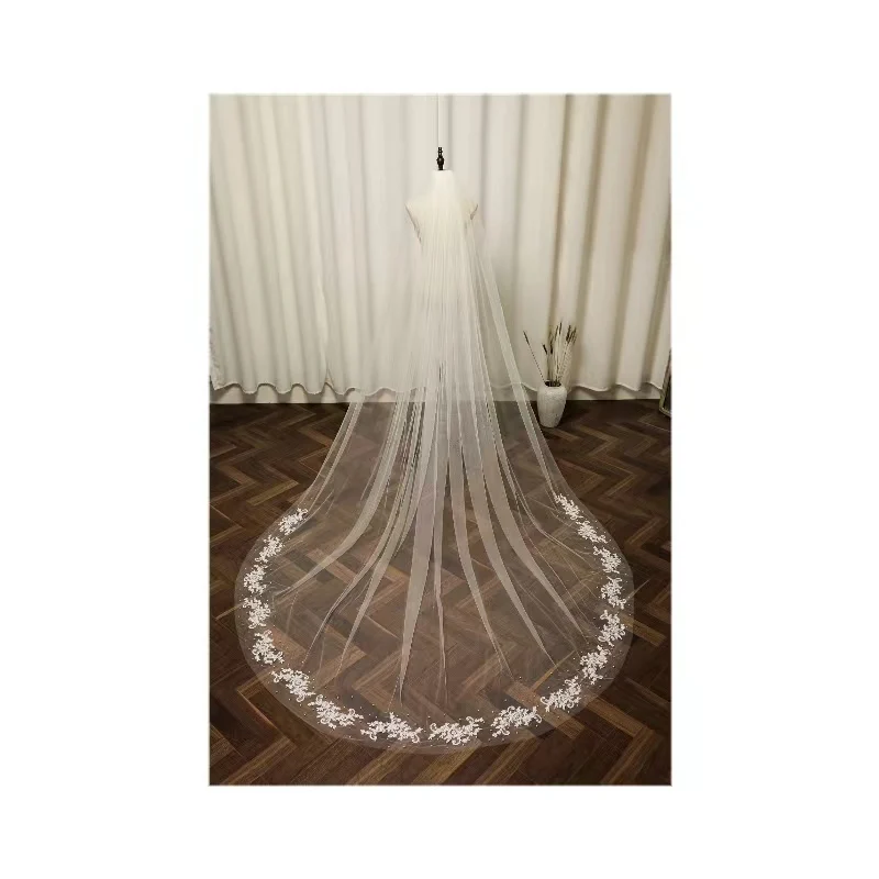One layer ROMANTIC Customized Beautiful Wedding Dress Pearly Long Veil Ivory Bridal Veil with comb