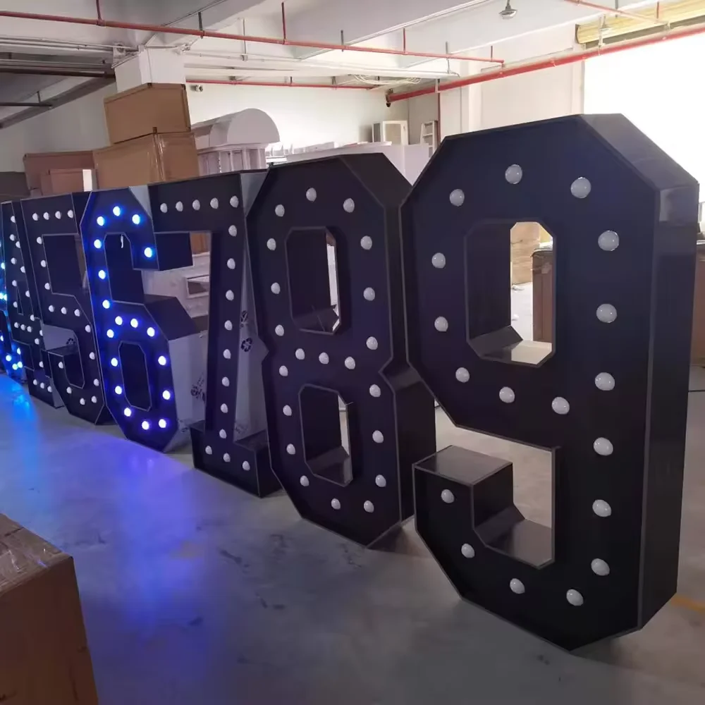 Wedding Electronic Sign Decoration Black Acrylic 5ft Large Light Up Numbers Birthday Marquee Letters