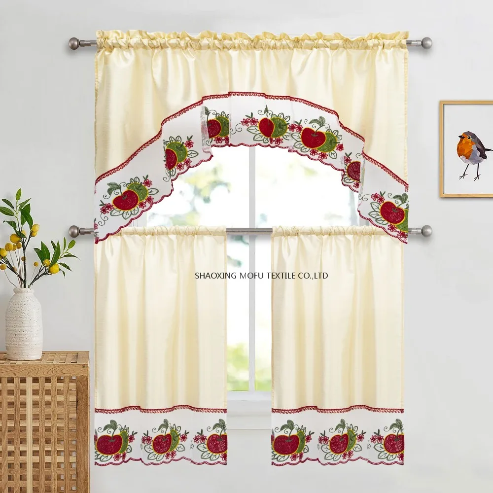Hot Sale 3pcs Ready Made Kitchen Curtains Set Various Designs Stylish Small Window Curtain for Home
