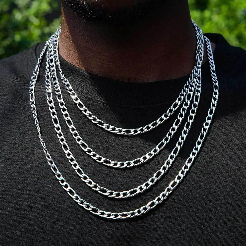 Custom Classic Figaro Chain Necklace Men Stainless Steel Long Necklace Width 3MM Chain Hip Hop Jewelry Gift