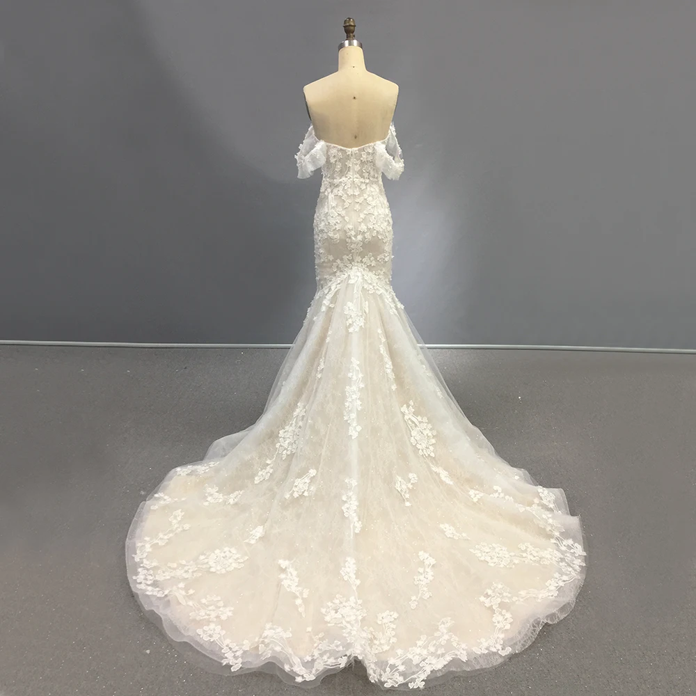 TEENYEE New Trends Customized Size Short Sleeves Long Lace Evening Dress ball Gown Wedding Dresses For Bride