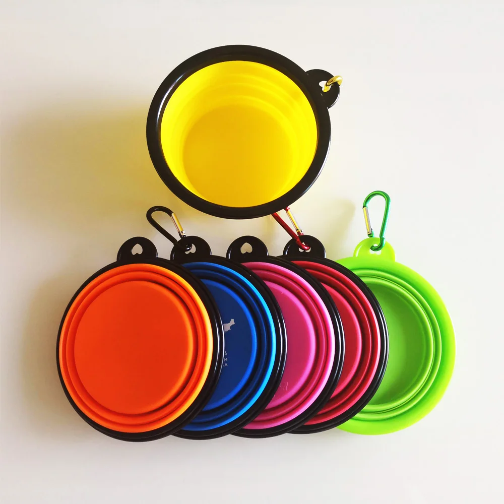 Дешевые дорожные мягкие переносные складные силиконовые миски для собак с карабинами