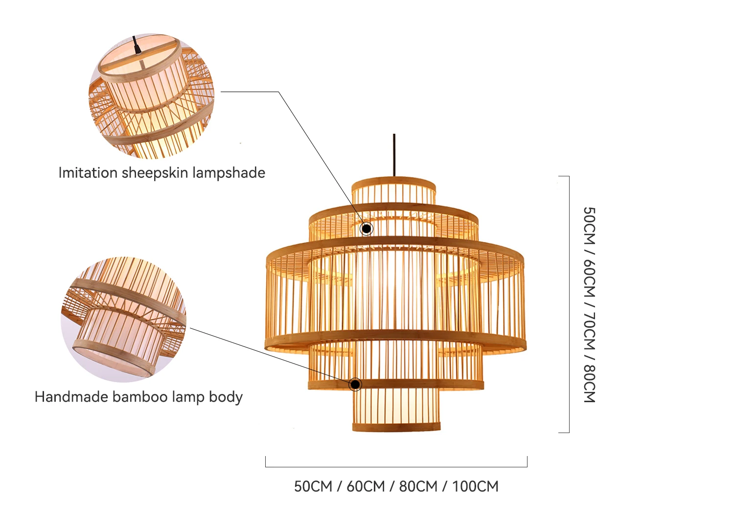 Nordic Pendant Bamboo Lights  Modern Dining Room Murano  Glass Lamp Simple Wooden Art Chandelier