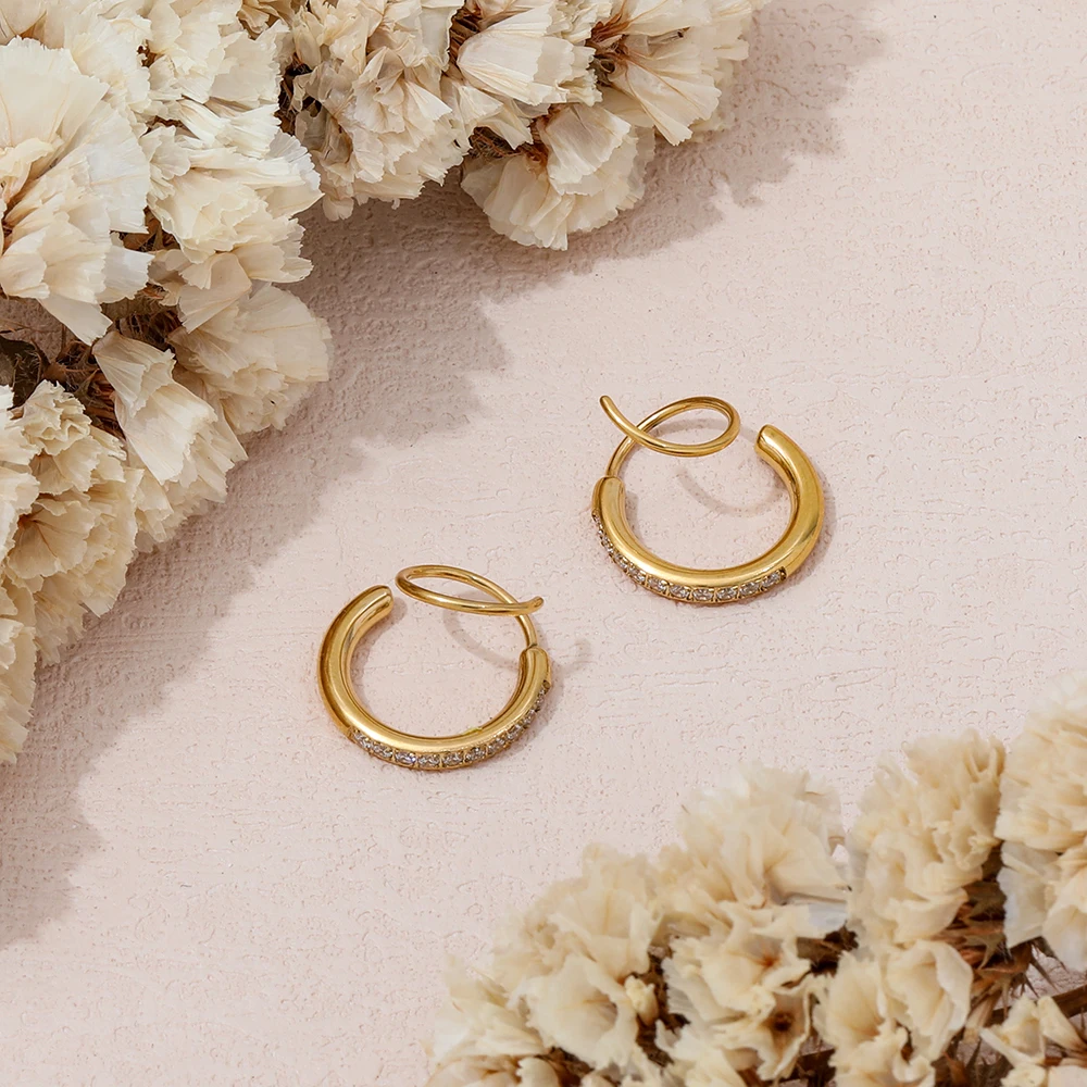 JOOLIM Jewelry PVD 18K Gold Plated Stone Pave Spiral Earring Stainless Steel Jewelry New Trendy Jewelry