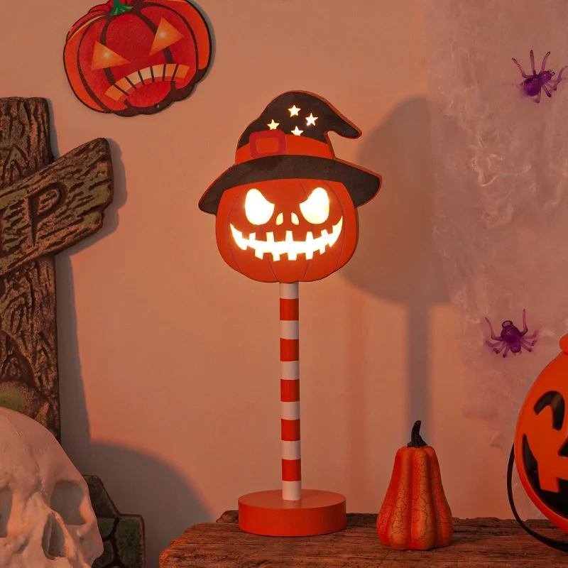 Cross-Border Popular Halloween Night Light LED Shape Lamp featuring Pumpkin Bat Ghost Skull Wooden Decorations