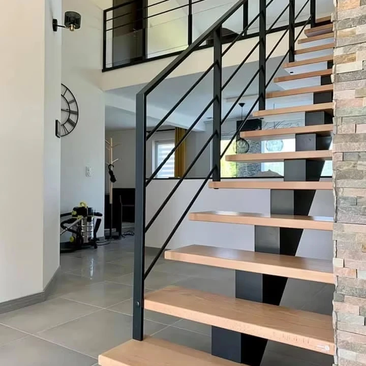 STERIC Customized decorative steel stairs cabe railing external metal staircase outdoor straight staircase