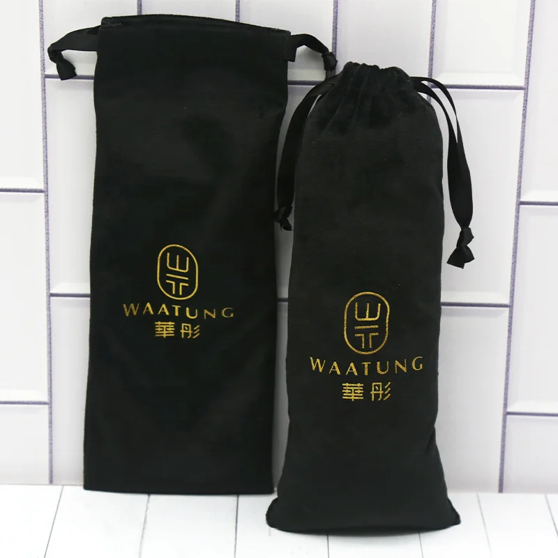 High quality black velvet watch sun reading glasses holder pouch with logo drawstring bag