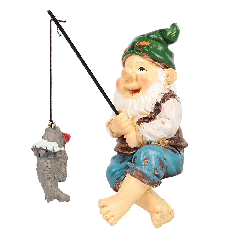 Amazon Resin Crafts Creative Fishing Dwarf Old Man with White Bread Sculpture Christmas Decorative Ornaments Garden Ornaments