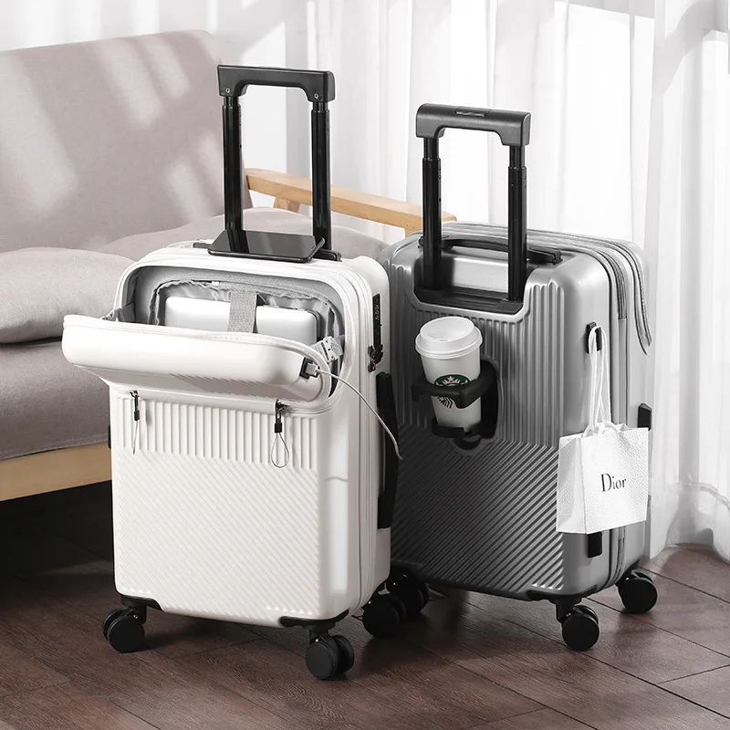 Luggage Suitcase for laptop front open   valise aches   luggage with cup holder