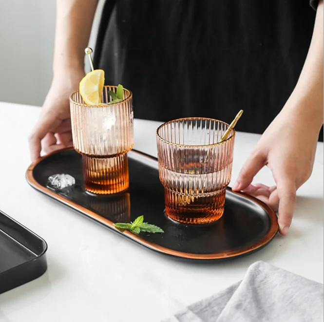 
Creative champagne vertical striped wine glass home high and low cup 