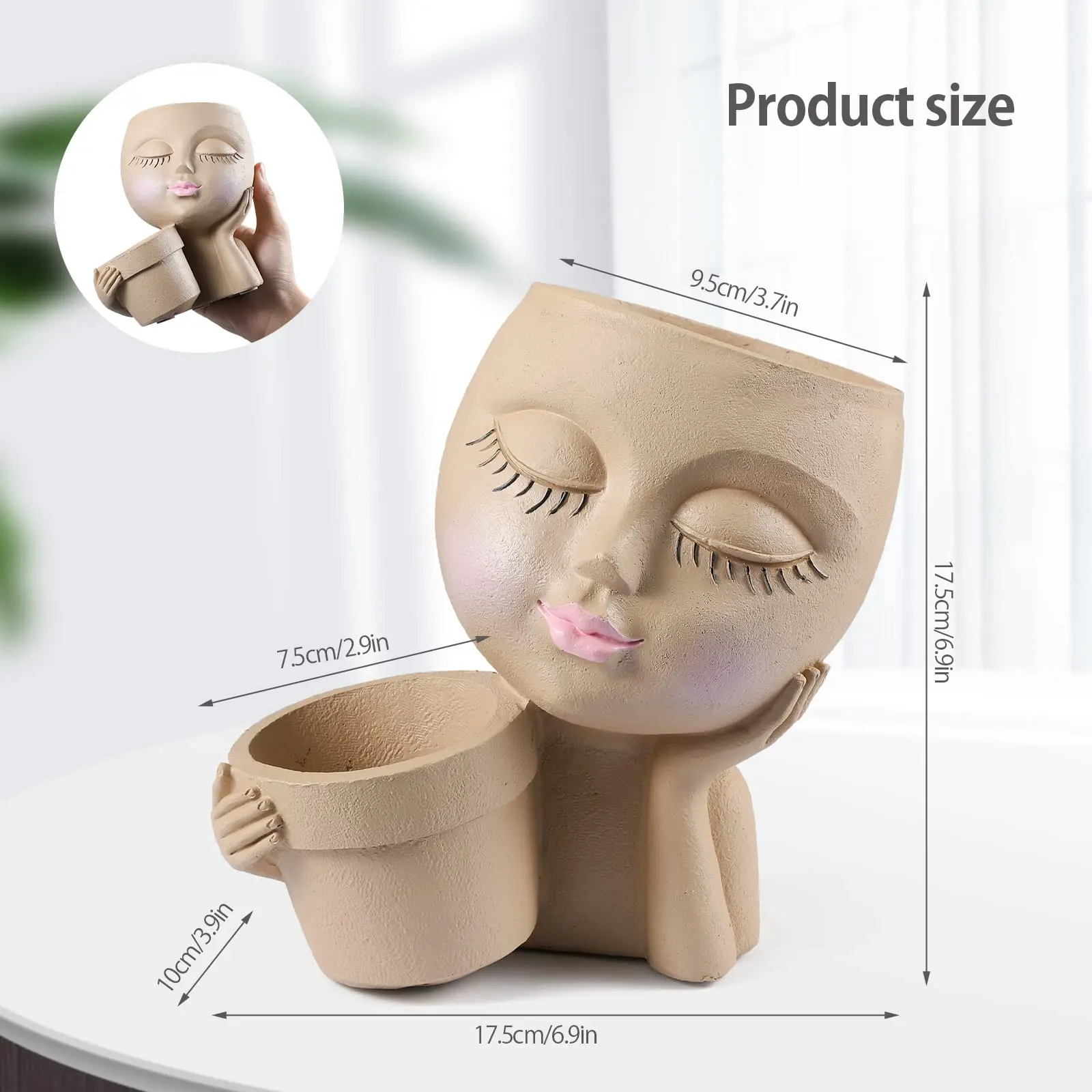 Resin Planter Pot With Drainage Hole Custom Girl Head Vase Seed Succulent Plant Pot Planters Outdoor Face Flower Pots