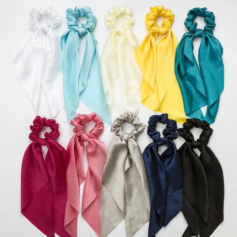 Узелковая лента, атласное тонкое кольцо, аксессуары для волос, монохромный шелковистый шарф, кольцо для волос для леди