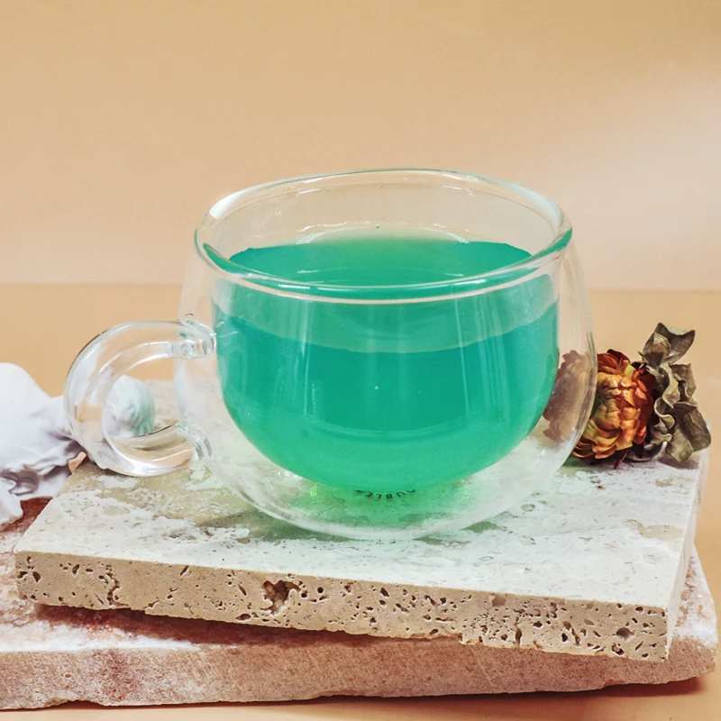 CD-97 Double Wall Clear Glass Coffee Tea Mug with Handle and Saucer, Espresso Mugs Latte Mug