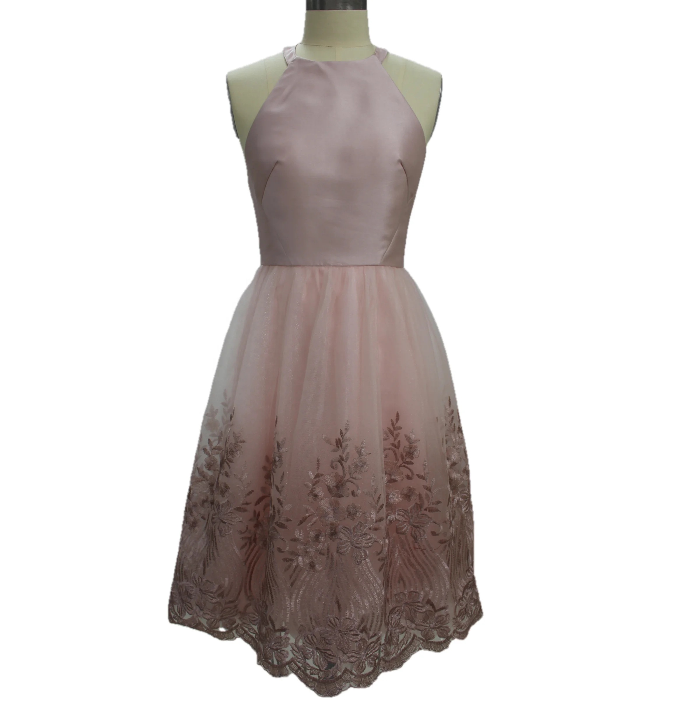 Свадебное розовое платье подружки невесты с лямкой на шее, Вечернее Бальное Платье, индивидуальное платье