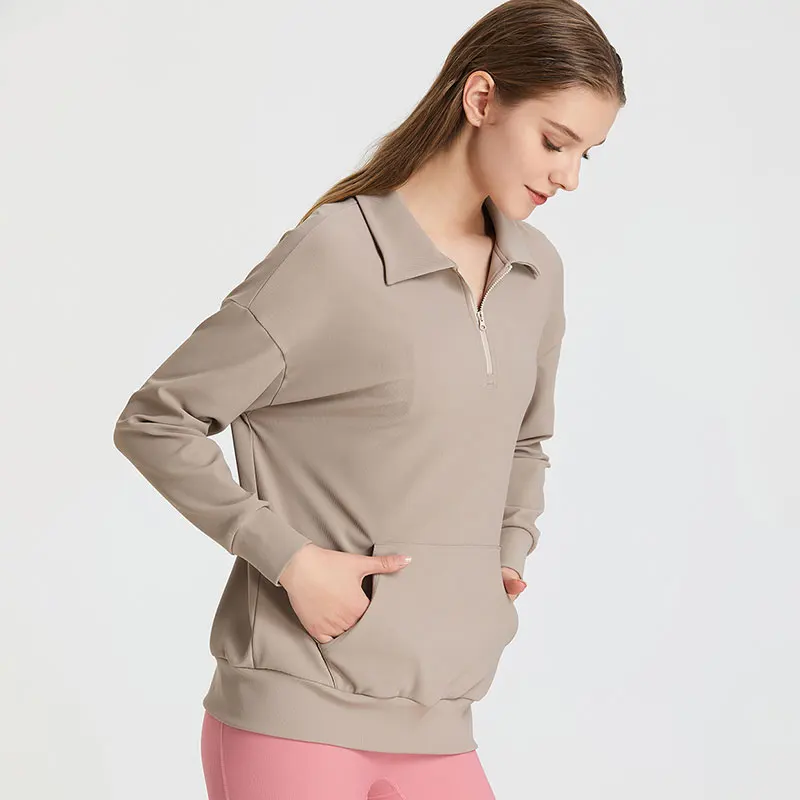 Latest Autumn Loose Women Half Zipper Equestrian Hoodies Polo Neck Sports Horse Riding Tops Big Pockets Equestrian Clothing