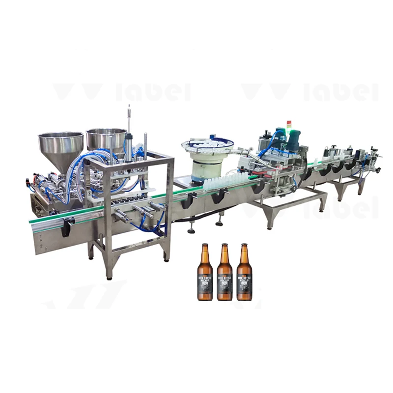 automatic Desktop glass plastic round bottle filling capping and labeling production line for motor oil