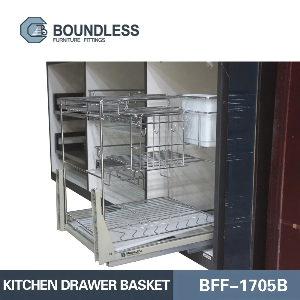 Kitchen Cabinet Metal Pull Out Wire Rack Storage Basket Two Tiers Rack Organizer Cabinet Accessory
