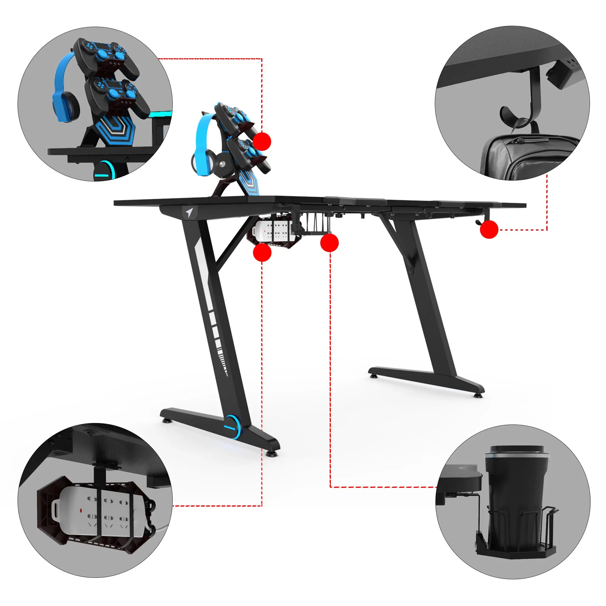 
Gaming Computer Desk with Large Carbon Fiber Surface Cup Holder & Headphone Hook for Home or Office,Gaming PC Desk Table 