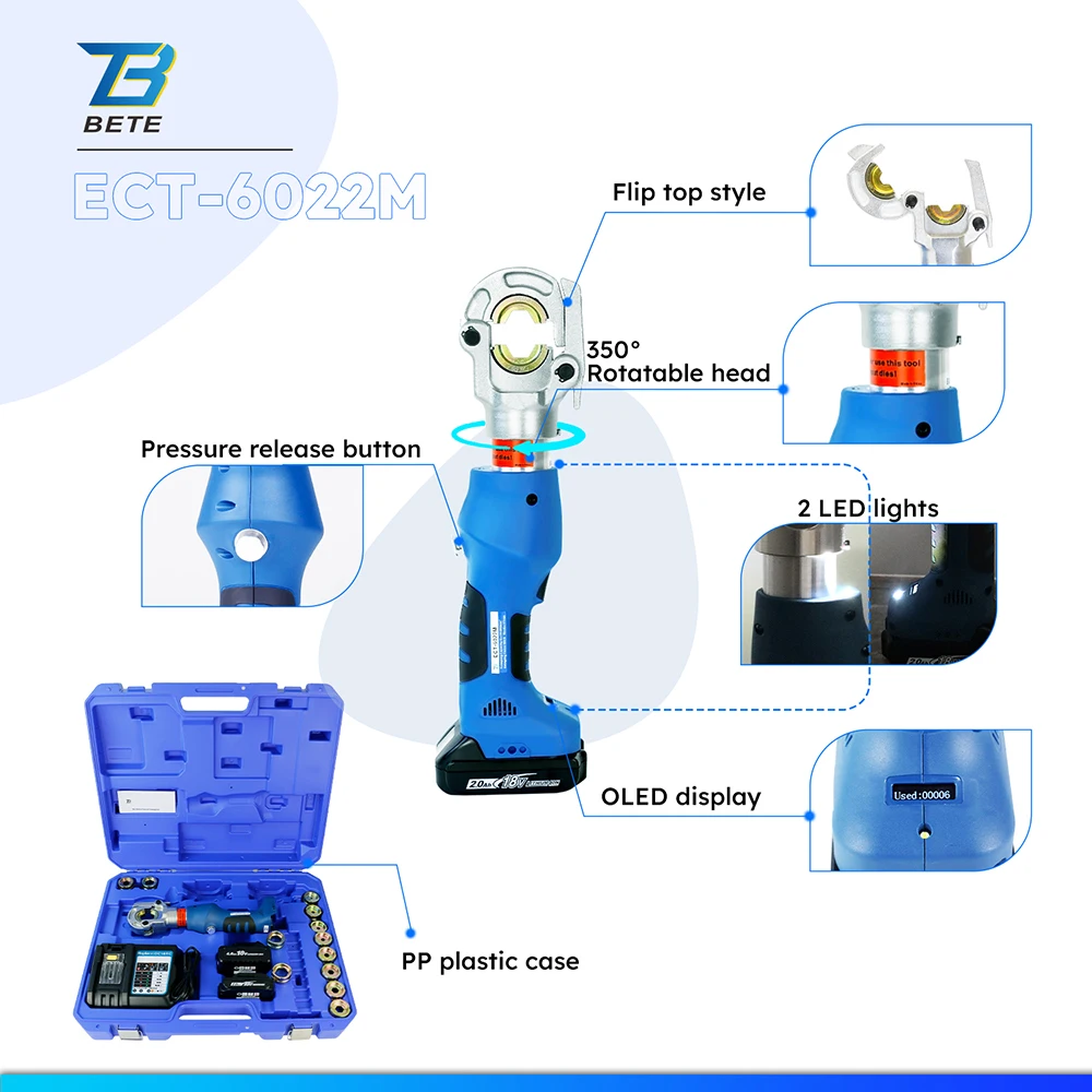 ECT-6022M Mini Intelligent 6T Electric Battery Hydraulic Cable Lug Crimping Tools