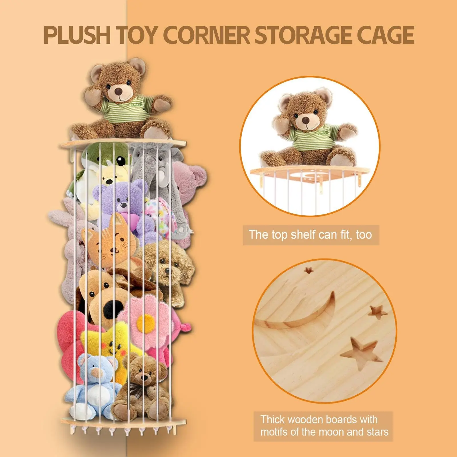 Stuffed Animal Storage Wood Corner Toys Holder for Nursery Play Room Bedroom Kids Room Furniture Stuffed Animal Organizer Shelf