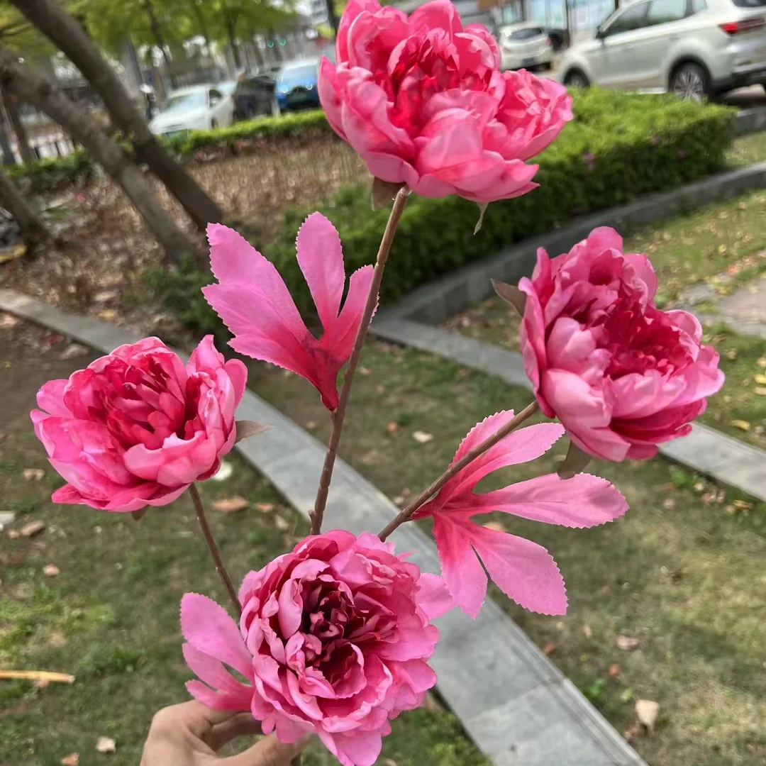 Wedding Table Center Piece Party Home Decoration Floral Arrangement 4 Head Artificial Peony Silk Flower Bouquet
